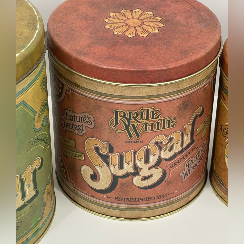Vintage 4pc Canister Set Metal Ballonoff Flour Sugar Coffee Tea - Picture 4 of 13